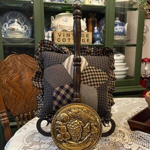 Vintage Brass Wall Pocket and Quilted Pillow